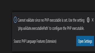 Cannot validate since no PHP executable is set Use the setting php validate executablePath to con [upl. by Berglund]