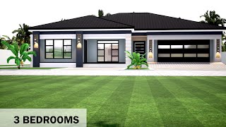 3 Bedroom plan  Hip roof House Design  169mx167m [upl. by Nosittam967]