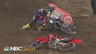 Jett Lawrence Austin Forkner among crashes in Supercross race at Anaheim  Motorsports on NBC [upl. by Macnair]