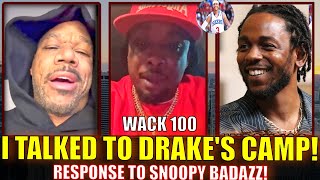 WACK 100 LIVE RESPONSE TO SNOOPY BADAZZ AFTER TALKING TO DRAKES CAMP ABOUT KENDRICK LAMAR 👀👀🎵🤔 [upl. by Rozina]