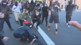 May Day fight between Patriot Prayer and Antifa breaks out in Northeast Portland [upl. by Heaps]