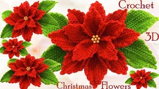 Como hacer flores Nochebuena a Crochet en punto 3D tejido tallermanualperu [upl. by Niwde139]