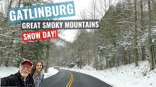 SNOW drive through GATLINBURG Tennessee and THE GREAT SMOKY MOUNTAINS [upl. by Cirdek441]