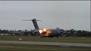 USAF C17 Engine backfire [upl. by Sexton]