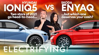 Hyundai Ioniq 5 vs Skoda Enyaq – Two electric stars of 2021 go HEADTOHEAD  Electrifying [upl. by Uzial78]