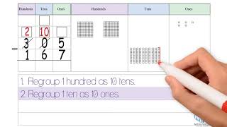 3Digit Subtraction Regrouping with Zeros Grade 2 [upl. by Errick]