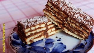 Tort de biscuiti cu crema de cacao  Farfuria vesela [upl. by Levania]