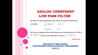 Chebyshev filter problem  Analog chebyshev filter design  Digital signal processing [upl. by Llener545]