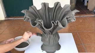 Make Unique Decorative Plant Pots From Fabric And Cement  Cement Craft Ideas At Home [upl. by Ahtamat]