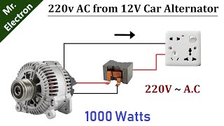 220v AC from 12v 90 Amps Car Alternator 1000W DIY [upl. by Vadnee]