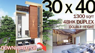 30 x 40 Duplex North facing House design 3D walkthrough amp interior  4 BHK 1300 sqft [upl. by Horst]