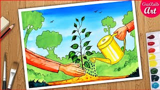 Plant trees\save trees easy poster making  Van Mahotsav poster Drawing [upl. by Relyks]