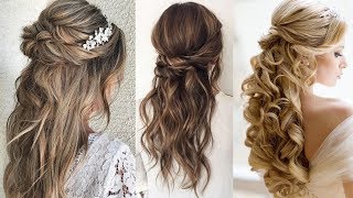 Half up Bun Hairstyle  Wedding updo Hairstyle for long hair  Bridal romantic glamour braids [upl. by Reisman55]