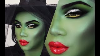 Halloween Green Witch Makeup Tutorial  Elphaba Wicked With amp Maleficent inspired [upl. by Inalan]