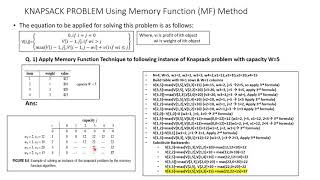 KNAPSACK PROBLEM USING MEMORY FUNCTION TECHNIQUE [upl. by Aluino]