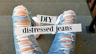 DIY how to distress jeans  sewamptell [upl. by Aserret]