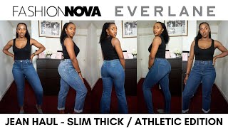 JEANS TRYON HAUL  JEANS FOR SLIM THICK GIRLS ft Fashion Nova and Everlane [upl. by Itsud548]