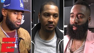 LeBron James Carmelo Anthony James Harden and more on Rockets vs Lakers fight  NBA Interview [upl. by Okramed]