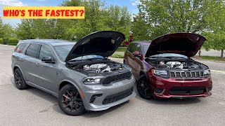 2021 JEEP TRACKHAWK VS 2021 DODGE DURANGO HELLCAT CLOSE RACE [upl. by Ruthie67]