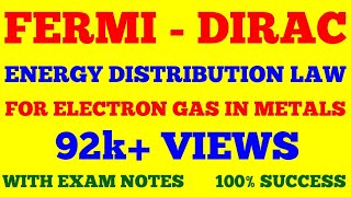 FERMI DIRAC ENERGY DISTRIBUTION LAW FOR ELECTRON GAS IN METALS  FERMI ENERGY  FERMI LEVEL  NOTES [upl. by Nudd879]