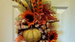 FALL SWAG WREATH USING WIRE HANGER  DIY DOLLAR TREE CRAFTS  AUTUMN HARVEST [upl. by Hephzipa]