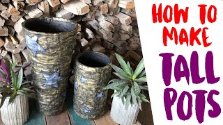 How to Make Tall Concrete Pots from Old Clothes and Cement  Fabric Concrete Planter Idea [upl. by Baalman]