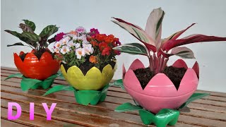 DIY FLOWER POTS MADE OF PLASTIC BOTTLES [upl. by Nitnerb]