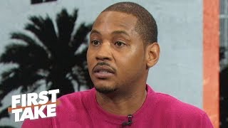 Carmelo Anthony talks leaving Rockets I felt fired CP3 and Harden didnt know  First Take [upl. by Atinel914]