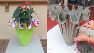 Amazing Make A Flower Pot From Towels And Cement  Cement Craft Ideas At Home [upl. by Iridis85]