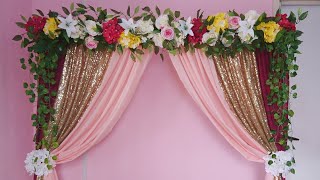 DIY Engagement Backdrop WEDDING BACKDROP peach sequin and maroon  Flower Arrangement [upl. by Abroms]