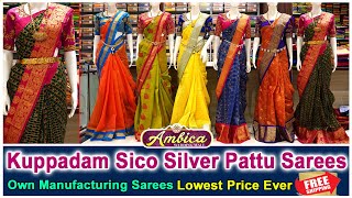 Kuppadam Sico Silver Pattu Sarees Collections  WEDDING SAREES  Ambica Wedding Mall [upl. by Shelton]