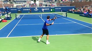 Roger Federer Slow Motion Forehand amp Backhand Court Level View  ATP Tennis Federer Training [upl. by Yentirb]