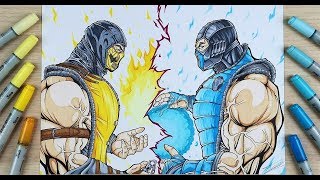 Drawing Scorpion VS Sub Zero  Mortal Kombat  TolgArt [upl. by Vedis]