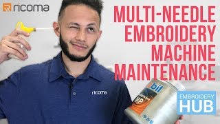 Ricoma EM1010 MultiNeedle Embroidery Machine Maintenance  Embroidery Machine Tutorial [upl. by Enitselec682]